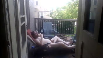 Naked Cumming on my balcony 1