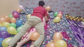 My College Girlfriend Gave Me a Hot Birthday Night Stand Surprise - Passionate Sex with Rose Petals &amp; Balloons, Real Homemade