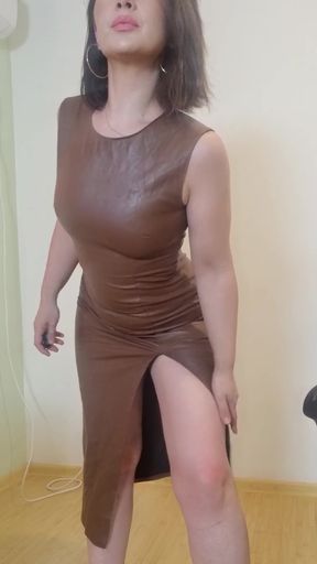 Brown leather dress