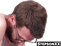 Bearded stepdaddy and friend wreck stepson's tight hole