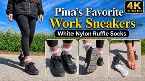 4K Clip | Pina Presents Her Favorite Black Sneakers – White Ruffle Nylon Socks, Close-Up Shoe Details & Barefoot Reveal
