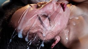 Shy skinni babe gets destroyed in first bukkake fuck party
