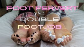 Barefoot Mel and WonderFeetWoman Foot Pervert Double Footjob