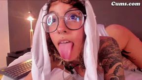 Goth BBW Rams Her Hairy Pussy with Massive Black Dildo