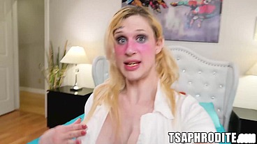 Tranny Blonde Aphrodite Adams Is Polishing Her Bishop Till Cum!