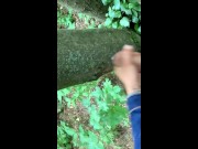 Solo jerk off in blue jeans jacket OUTDOOR