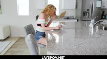 Jay's POV - Petite Step Sis Allie Addison Gobbles His Big Cock, Gets Creampied