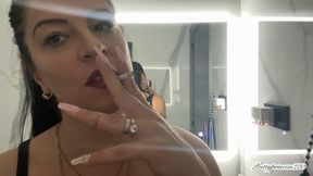 Smoking and loud burping whit red lips