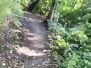 Stranger gagging getting screwed in the woods and nearly got caught