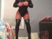 Melanie's Boots (female mask, heels, pantyhose, crossdressing, boots, high heels and bodysuit)