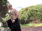 Risky public jerk off along bike path