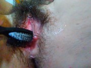 Hairbrush as Dildo! Foreign Object Insertion Female Ejaculation Squirt Gush WAP Hairy Pussy Cums