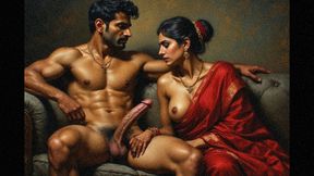 Desi bhabhi gives a sloppy blowjob to her stepson and her classmate who visits his home