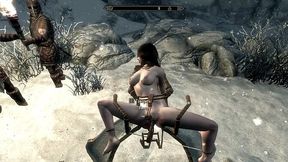 Snowy Skyrim fun with blonde and brunette beauties