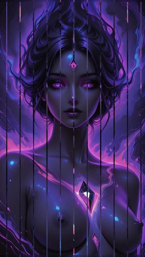 Mystic Cosmic Goddess with Glowing Violet Eyes Dark Fantasy Ai Art Slideshow