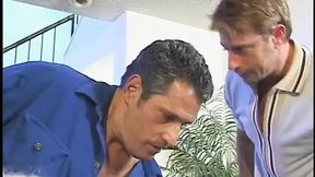 Blonde babe pleasures two guys