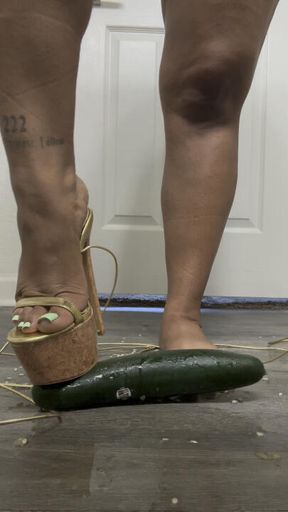 Cucumber crushing (barefoot+heels) JOI