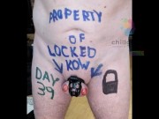 Caged Workout - Webcam show on orders from Keyholder, gagged, shock collar and crazy horny!