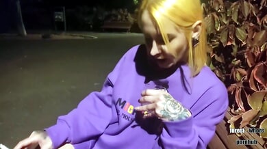 Blonde tattooed woman takes fisting and humiliation outdoors at night