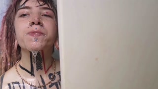 Sewerslut self inflicted struggle tattooed slut swallow a load of soap struggles in the shower