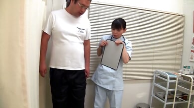 Young Asian nurse performs intimate exam on male patient in clinic