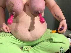 Bruising my own big tits (nipple suckers, paddling)