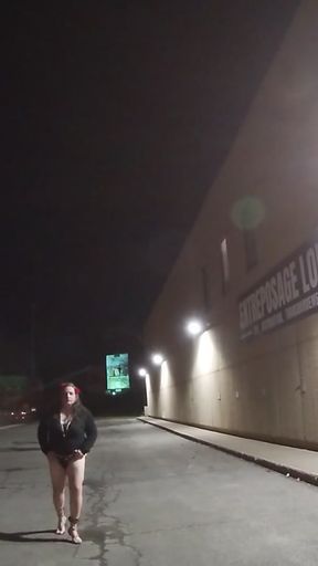 Older Mature Sissy CD outdoors at night playing with her tool   Clip 1