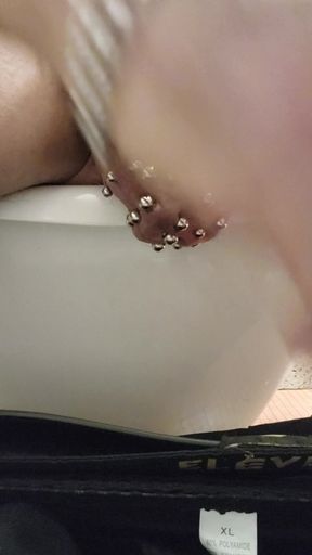 Added more 6 gauge piercings to my scrotum,  slid my finger down my urethral using my precum