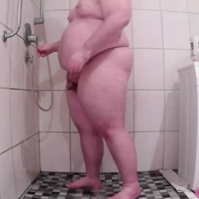 Chubby boy had a shower and jerk off after shower