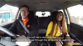 Ebony with Big Black Tits and Ass Fucking in a Learner Car - Fake Driving School