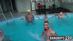 Horny fellows cock eating one another while having pool party