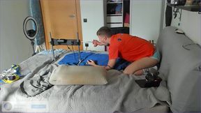 Fuck Machine Fucking the Cum Out of Big Dick Twink in Ausiebum Jockstrap! Really Needed to Cum Badly!