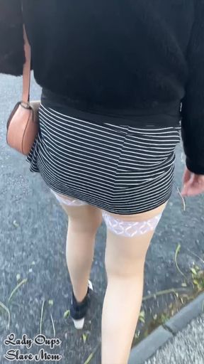Walk on the Street in a Micro Skirt, Plug and Slave Collar