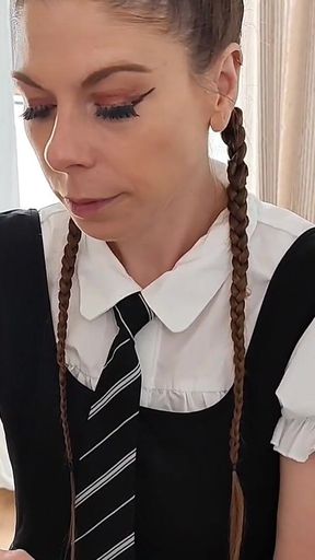 Godess MILF in College Uniform Showering and Masturbates