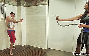Tranny debt collector anal fucks dude