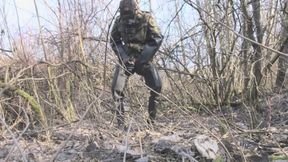 Pissing and wanking in waders and rubber gloves in the forest