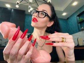 Long Nails RED, long fingers, red lips and handjobs with spit