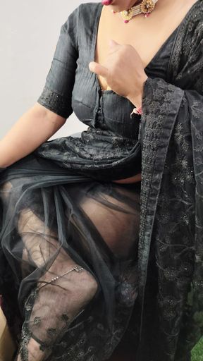 Bhabhi black Saare hot looking