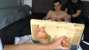 Hot barefoot personal coach in trouble Kupen tickled and worshiped feet