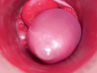 Inside a Camgirl Cervix POV Camera in Cunt with large knob toy