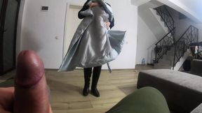 Cum Play While Wearing a Hot Long Down-jacket and Slutty Clothes 254