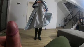 Cum Play While Wearing a Hot Long Down-jacket and Slutty Clothes 254