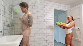 ”BRAZZERS - Beth Bennett Surprised Her Hubby In The Shower... with a water gun”