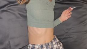 Smoking student gives herself an ass orgasm