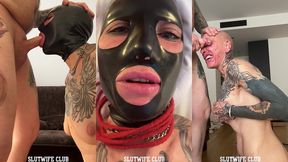 human fuck-doll experiment: latex-doll vilja s ass-only workout, gag-hole training & sloppy facial bath