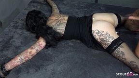 Stranger pleasures bound German inked mature from behind, gets filled
