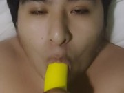 young gay devours a rubber penis