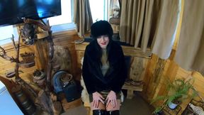 smoking tease, deep blowjob & cum on my fur coat and hat