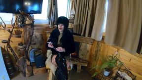smoking tease, deep blowjob & cum on my fur coat and hat