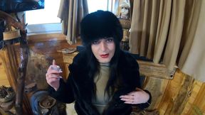 smoking tease, deep blowjob & cum on my fur coat and hat